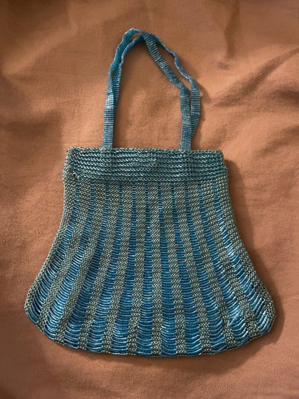 1920's Inspired Gatsby Beaded Evening Bag Blue Drape The Deco Haus scalloped